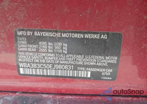 2014 BMW 328I xDrive z USA, uszkodzony, nr VIN WBA3B3C50EJ980831